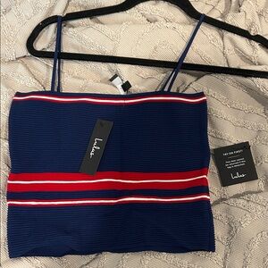 Lulu's Navy and Red Striped Tank Top